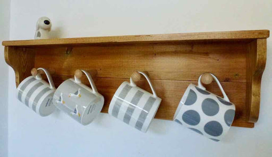 Rustic Mug / Cup Rack With Shelf & 4 Pegs