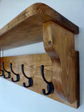 Rustic Hat / Coat Rack With Shelf and 5 Cast Iron Hooks- Farmhouse Style