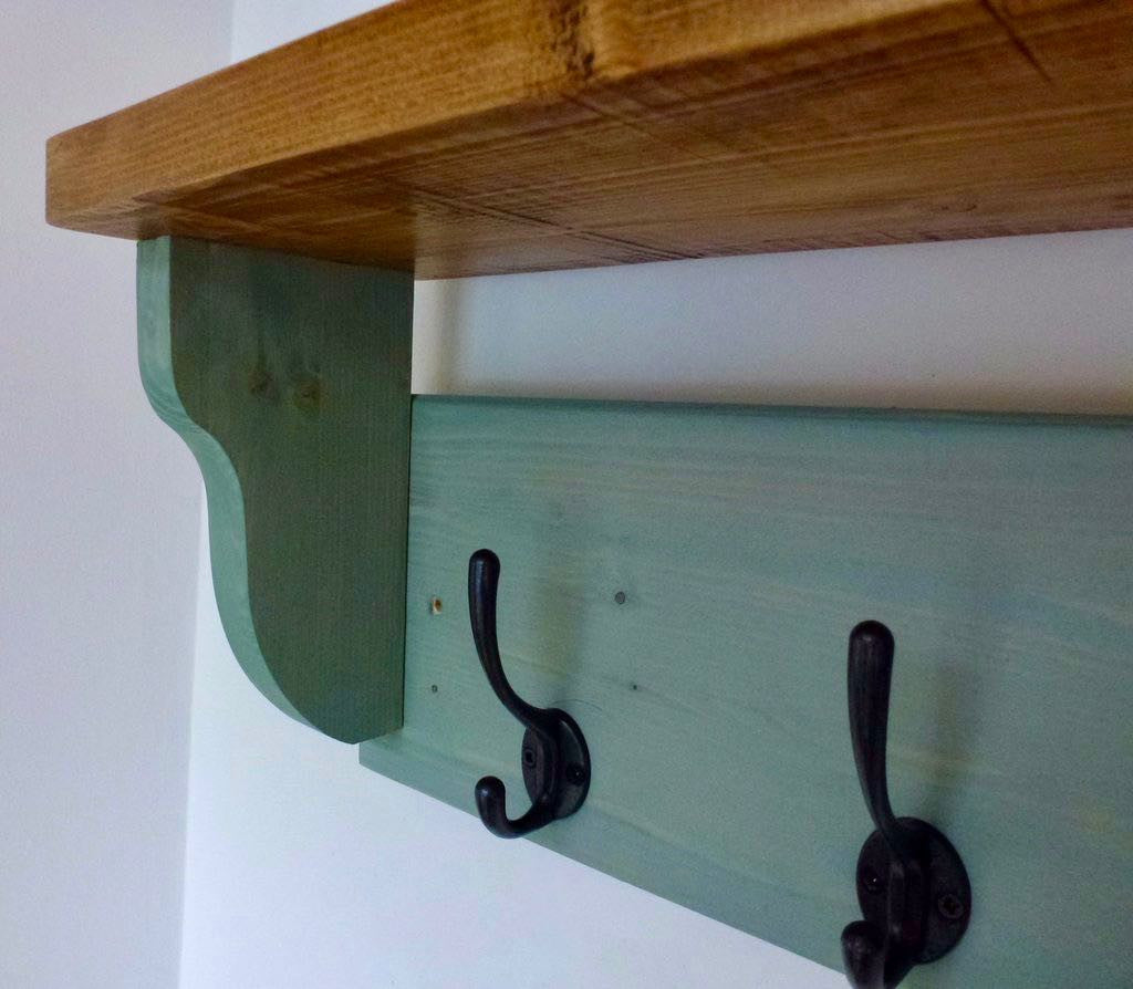 Farmhouse Style Hat / Coat Rack Complete With Shelf and 4 Cast Iron Hooks