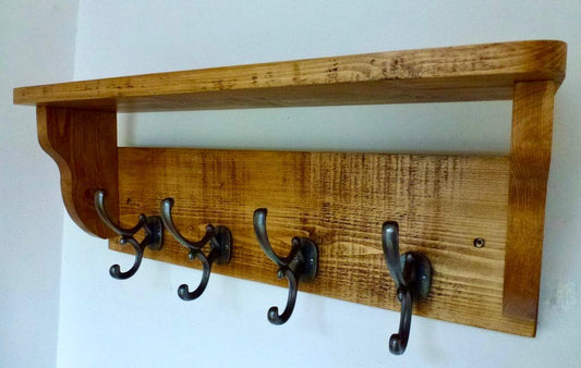 Coat / Hat Rack with 4 Antique Addison Hooks And Shelf