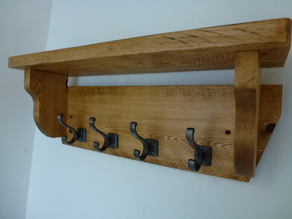 Coat / Hat Rack with 4 Square Base Antique Hooks And Shelf