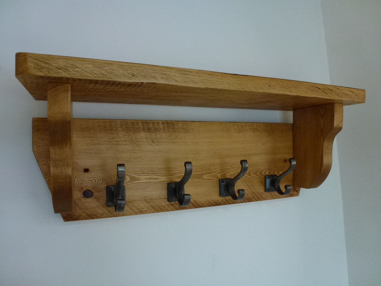 Coat / Hat Rack with 4 Square Base Antique Hooks And Shelf