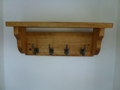 Coat / Hat Rack with 4 Square Base Antique Hooks And Shelf