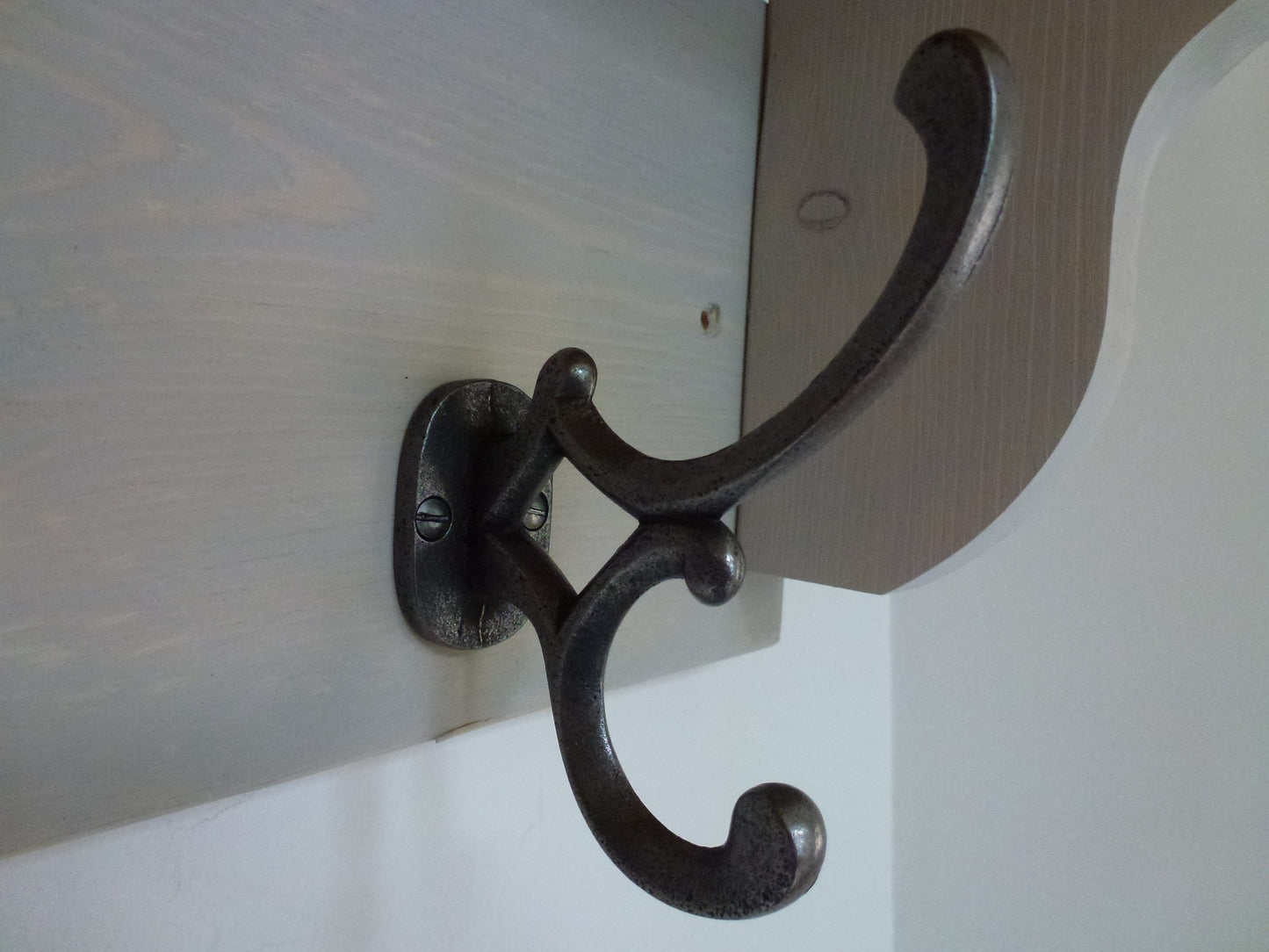 Rustic Hat / Coat Rack Complete With Shelf and 4 Antique Cast Iron Hooks