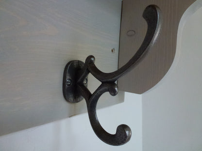Rustic Hat / Coat Rack Complete With Shelf and 4 Antique Cast Iron Hooks