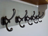 Rustic Hat / Coat Rack Complete With Shelf and 6 Antique Cast Iron Hooks